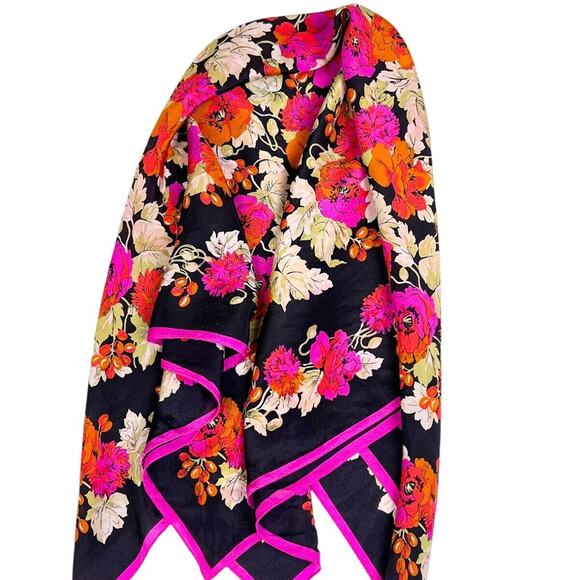 Scarf Womens Classy Fashion Pink Black Floral Chic Silky Polyester 30" Square - Picture 6 of 10